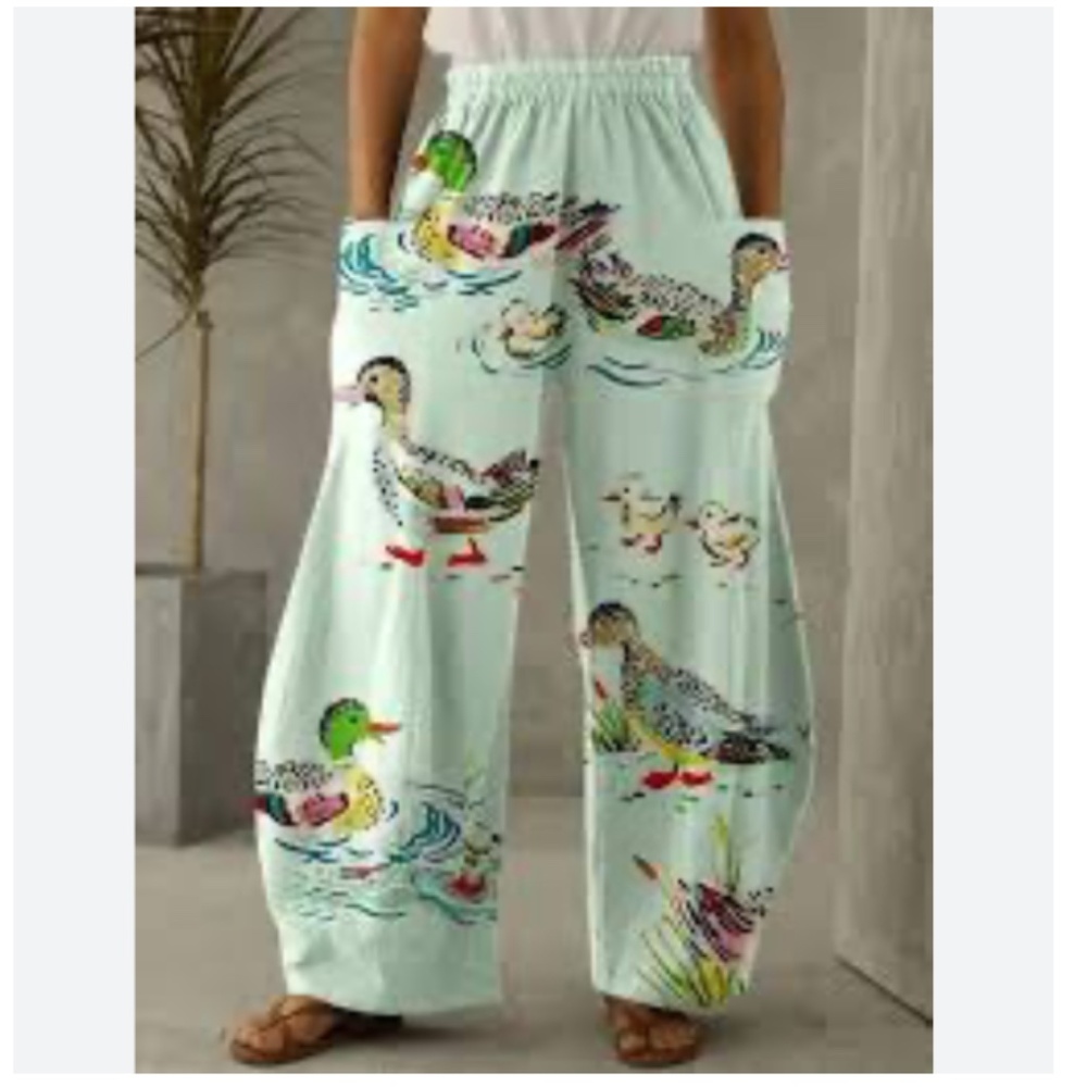 New GORGEOUS DUCK PRINT LOUNGE PALAZZO PANTS XL SUMMER SPRING EASTER PARACHUTE